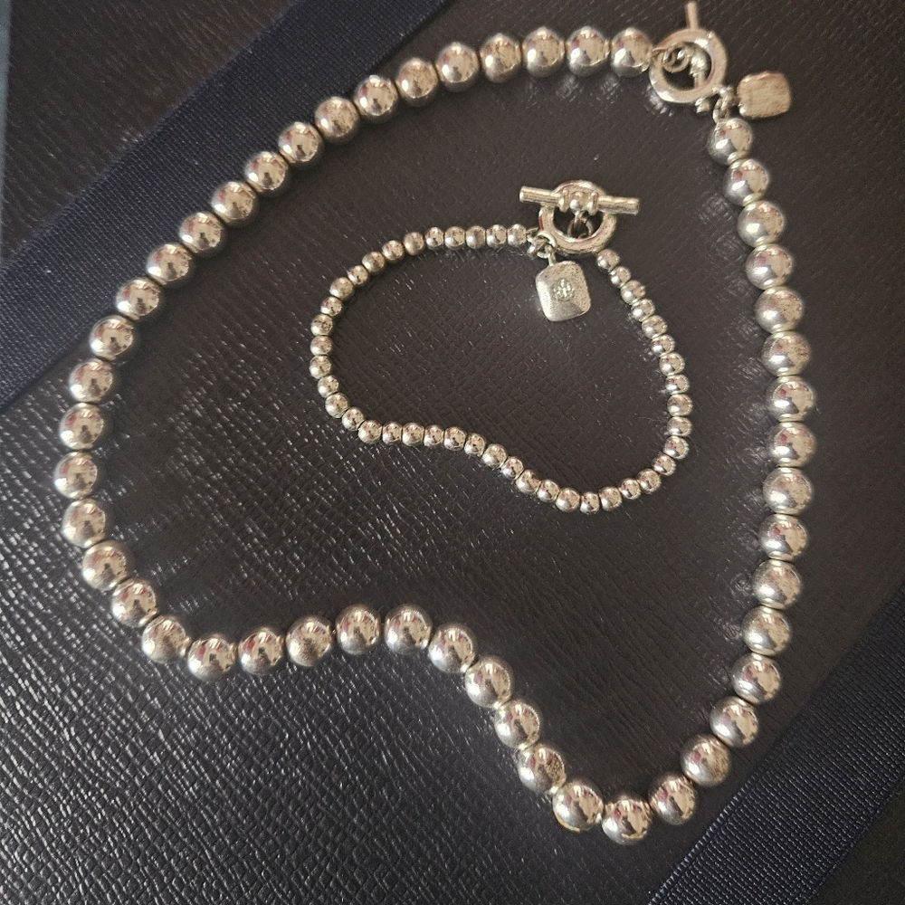 Lauren Ralph Lauren Elegant Silver Tone Beaded Necklace and Bracelet Set